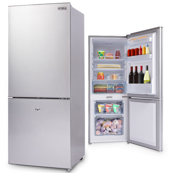 GECKO 139L Upright Portable Fridge / Freezer, 12V/24V/240V for Motorhome and Caravan, Silver