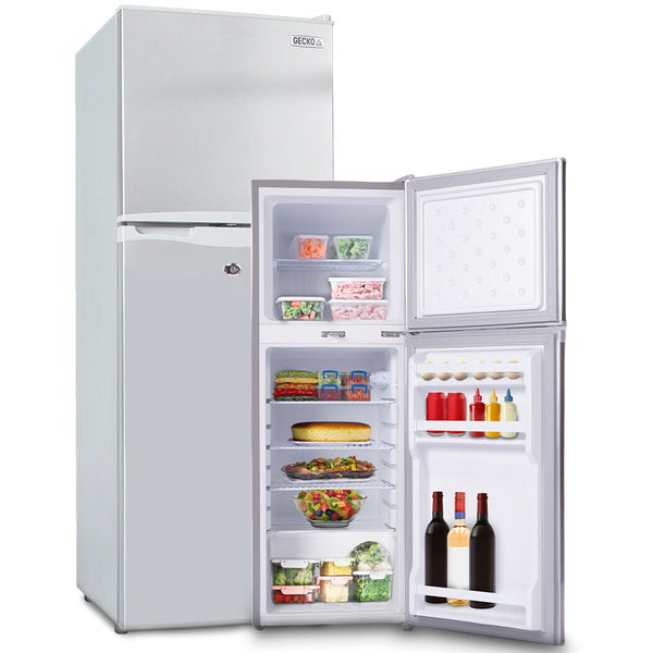 GECKO 142L Upright Portable Fridge / Freezer, 12V/24V/240V for Motorhome and Caravan, Silver