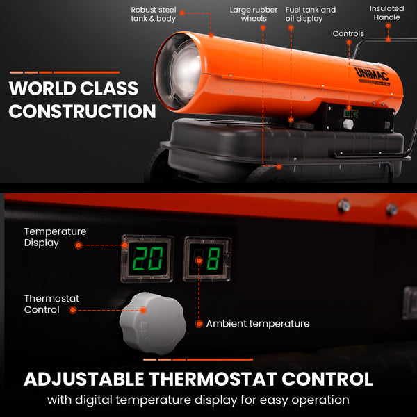 UNIMAC 50KW Portable Industrial Diesel Direct Forced Air Space Heater