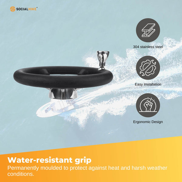 13.5" Stainless Steel Boat Steering Wheel 5 Spoke with Grip Cover and Knob