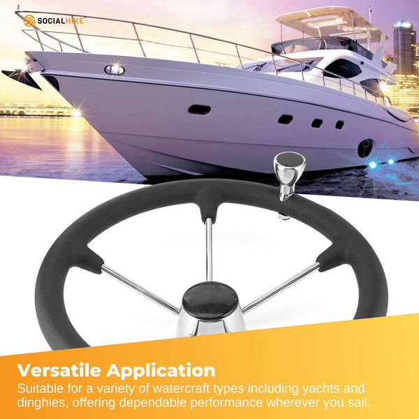 13.5" Stainless Steel Boat Steering Wheel 5 Spoke with Grip Cover and Knob