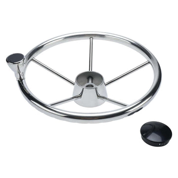 13.5" Stainless Steel Boat Steering Wheel – 5 Spoke with Spinner Knob