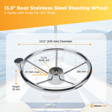 13.5" Stainless Steel Boat Steering Wheel – 5 Spoke with Spinner Knob