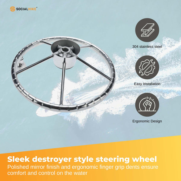 13.5" Stainless Steel Boat Steering Wheel – 5 Spoke with Spinner Knob