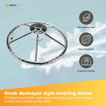 13.5" Stainless Steel Boat Steering Wheel – 5 Spoke with Spinner Knob