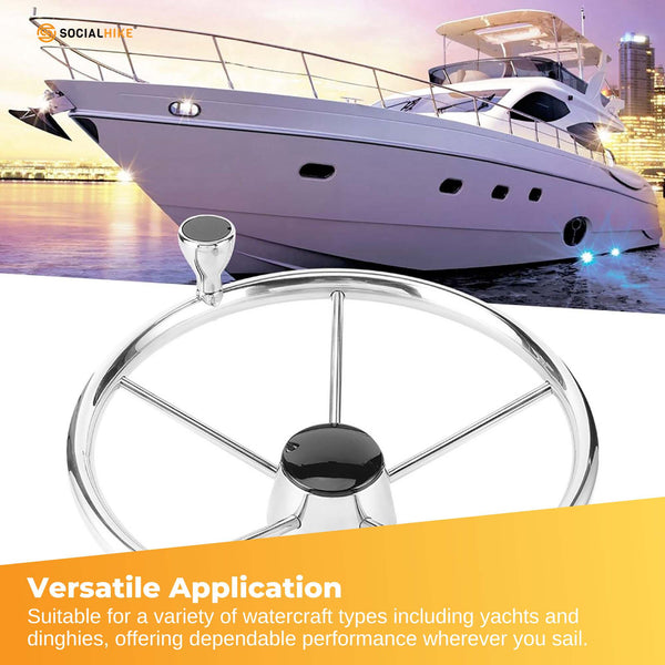 13.5" Stainless Steel Boat Steering Wheel – 5 Spoke with Spinner Knob