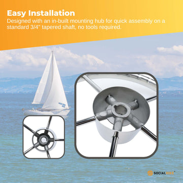 13.5" Stainless Steel Boat Steering Wheel – 5 Spoke with Spinner Knob