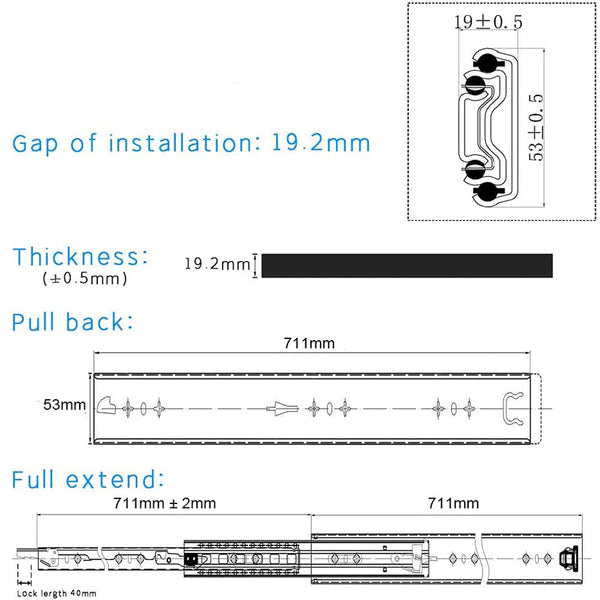 28in Pair 150KG Heavy Duty Drawer Slides Rails Runners Locking Ball Bearing