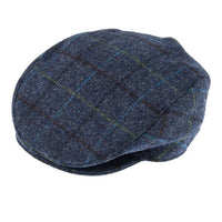 DENTS Abraham Moon Tweed Flat Cap Wool Ivy Hat Driving Cabbie Quilted 1-3038 - Blue - Medium
