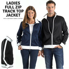 Identitee Ladies Track Top Jacket Tracksuit Warm Winter Full Zip Varsity Jumper - Black/White - XL (18-20)