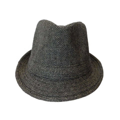 CLASSIC TRILBY HAT Fedora Felt Cap Costume Gangster in Herringbone Charcoal