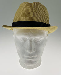 Dents Toyo Straw Trilby Fedora Hat Summer Fedora Small Brim - Natural/Black - S/M