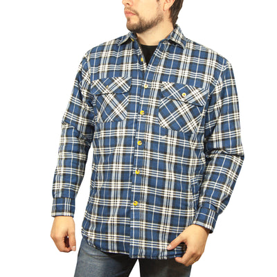 Jacksmith Quilted Flannelette Shirt Mens Jacket 100% Cotton Padded Warm Winter Flannel - Navy/Light Blue - S