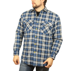 Jacksmith Quilted Flannelette Shirt Mens Jacket 100% Cotton Padded Warm Winter Flannel - Navy/Light Blue - S