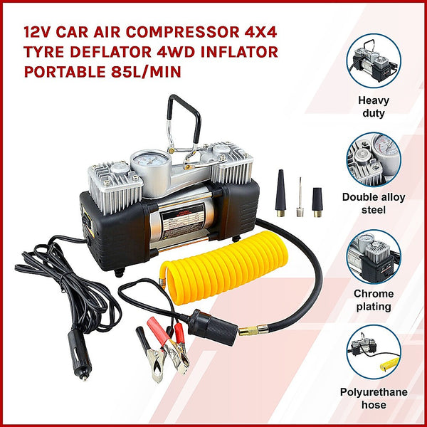 Randy & Travis 12V Portable Air Compressor 85L/min 4WD Tyre Inflator