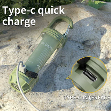 2 PCS Khaki Portable Outdoor Camping Light with 6 Modes & Keychain Hook - Multi-Source Mini Flashlight, IPX4 Waterproof