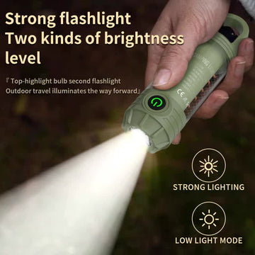 2 PCS Khaki Portable Outdoor Camping Light with 6 Modes & Keychain Hook - Multi-Source Mini Flashlight, IPX4 Waterproof