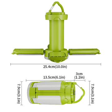 Green Foldable LED Camping Lantern with 6 Modes & Type-C Output - 48LED, IPX4 Waterproof, 3 Styles