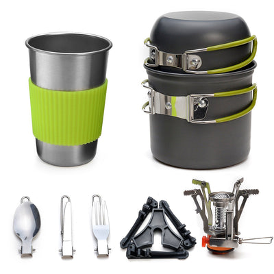 Portable Camping Cookware Set with Stove, Pot, Cup and Spork