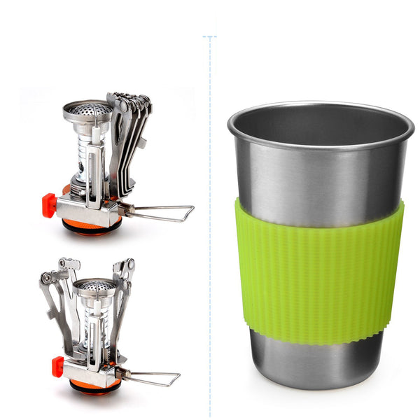 Portable Camping Cookware Set with Stove, Pot, Cup and Spork