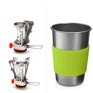 Portable Camping Cookware Set with Stove, Pot, Cup and Spork