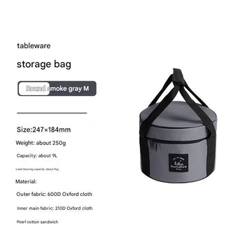 Portable Outdoor Kitchen Utensil Organizer,Waterproof Camping Cookware Storage Bag, Smoke Gray-Size M