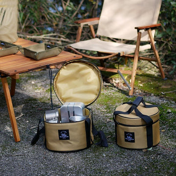 Portable Outdoor Kitchen Utensil Organizer,Waterproof Camping Cookware Storage Bag, Smoke Gray-Size M