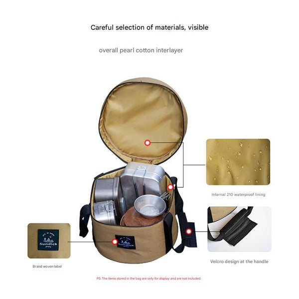 Portable Outdoor Kitchen Utensil Organizer,Waterproof Camping Cookware Storage Bag, Smoke Gray-Size M