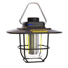 Black Vintage LED Camping Lantern - Rechargeable, Stepless Dimming, Power Bank