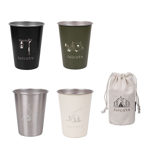 Color Mixing 304 Stainless Steel Camping Cup - 350ml Outdoor Drinkware(Set of 4 with Bag)