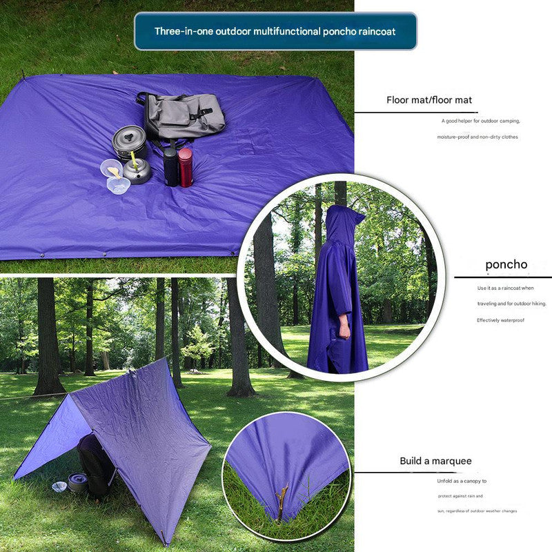 Black Portable Outdoor Camping Poncho - Can be used as Raincoat, Tarp, Ground Cover