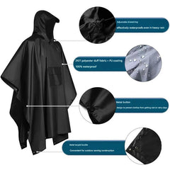 Black Portable Outdoor Camping Poncho - Can be used as Raincoat, Tarp, Ground Cover