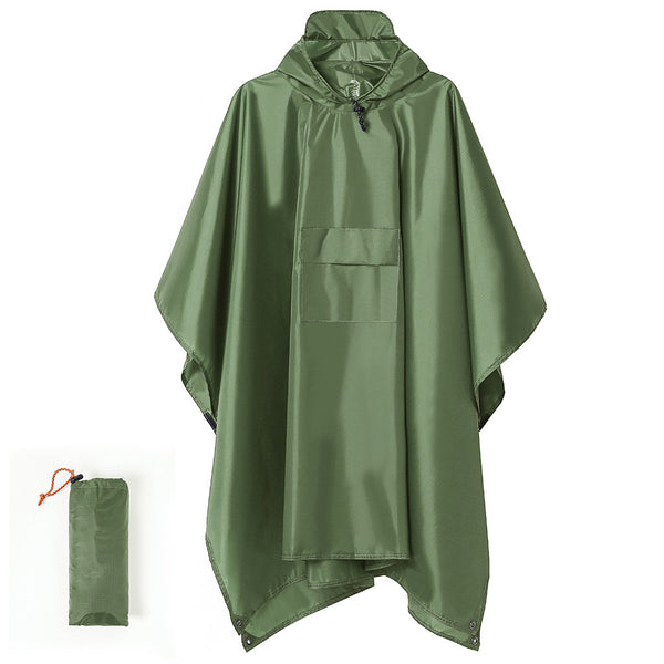 Green Portable Outdoor Camping Poncho - Can be used as Raincoat, Tarp, Ground Cover