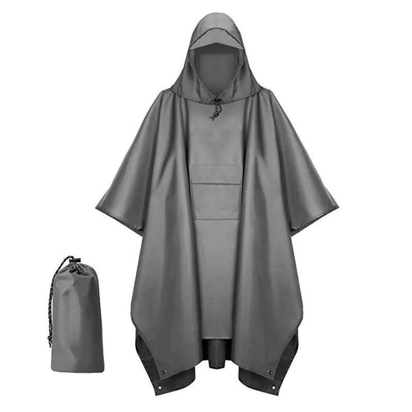 Grey Portable Outdoor Camping Poncho - Can be used as Raincoat, Tarp, Ground Cover