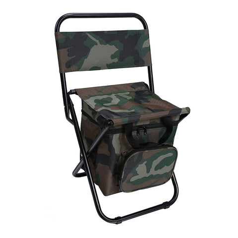 Foldable Camping Chair with Integrated 10L Insulated Cooler Bag - Camouflage color