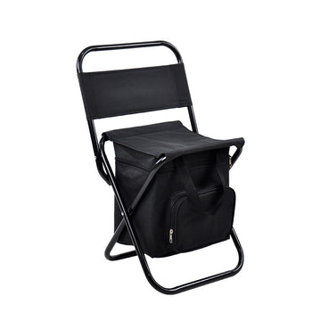 Foldable Camping Chair with Integrated 10L Insulated Cooler Bag - Black