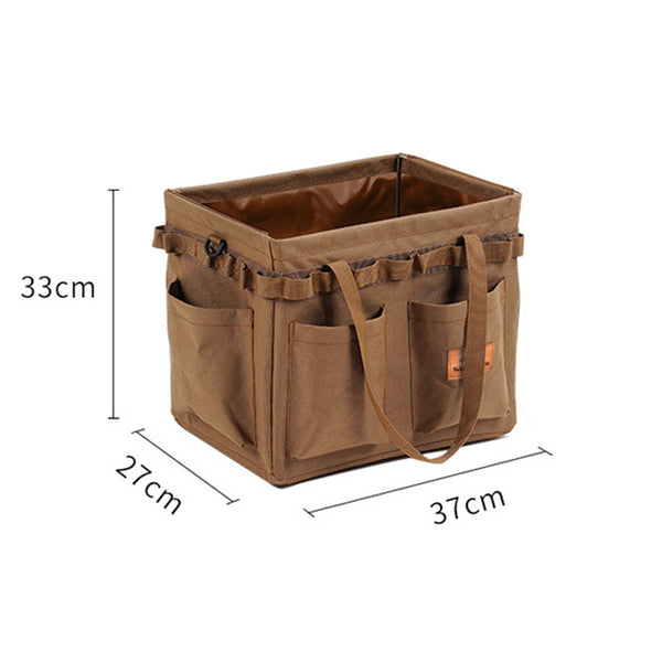 Brown Heavy Duty Foldable Outdoor Camping Storage Box - Oxford Cloth Collapsible Gear Organizer Tote with Pockets