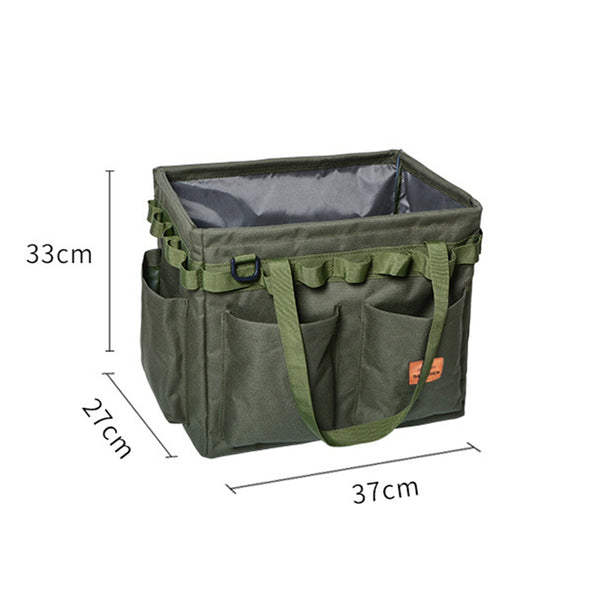 Green Heavy Duty Foldable Outdoor Camping Storage Box - Oxford Cloth Collapsible Gear Organizer Tote with Pockets