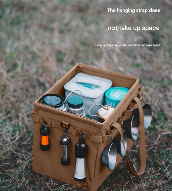 Green Heavy Duty Foldable Outdoor Camping Storage Box - Oxford Cloth Collapsible Gear Organizer Tote with Pockets