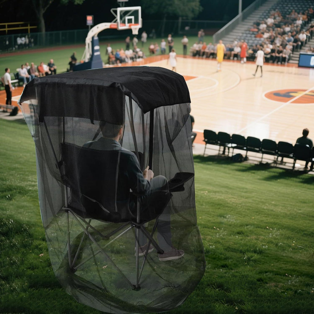 Portable Outdoor Chair Cover with Mosquito Net & Sun Canopy - UV & Water-Resistant Shelter for Camping & Fishing(black 205*125*205CM)