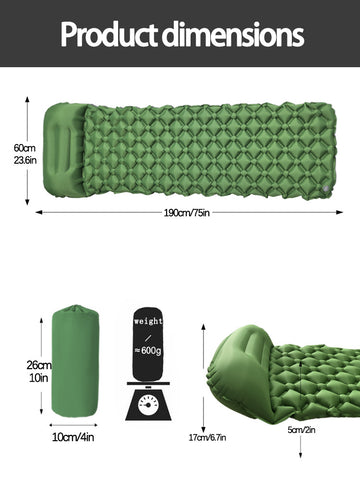 Elosung Ultralight Inflatable Sleeping Mat with Pillow (2 Pack) - Grey