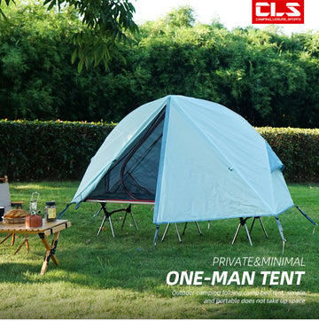 Single Person Off-Ground Camping Tent Portable Folding Bed Cover with Mosquito Net UV-Resistant Fishing Tent Light Khaki