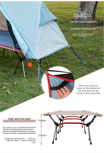 Single Person Off-Ground Camping Tent Portable Folding Bed Cover with Mosquito Net UV-Resistant Fishing Tent Light Khaki