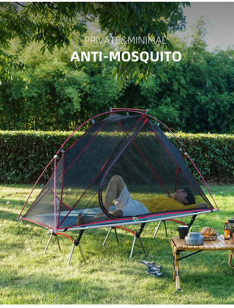 Single Person Off-Ground Camping Tent Portable Folding Bed Cover with Mosquito Net UV-Resistant Fishing Tent Black