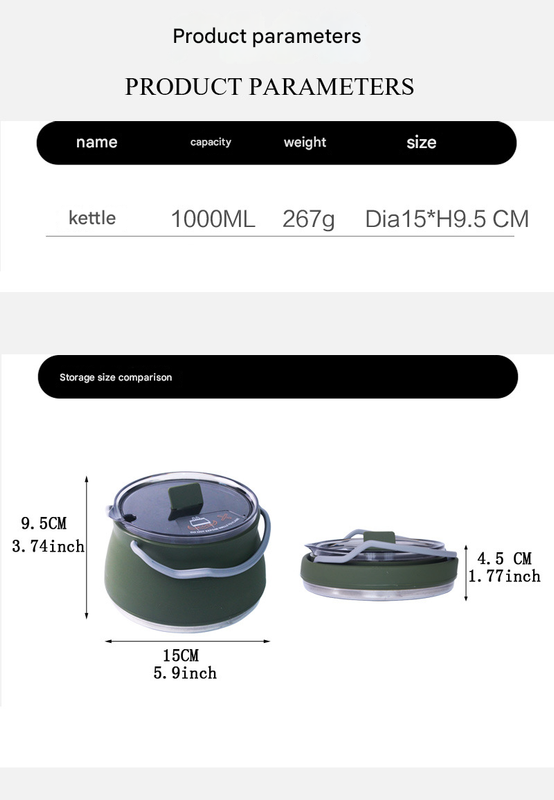 Elosung 1L Collapsible Camping Kettle - Black
