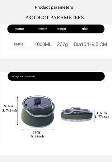 Elosung 1L Collapsible Camping Kettle - Black