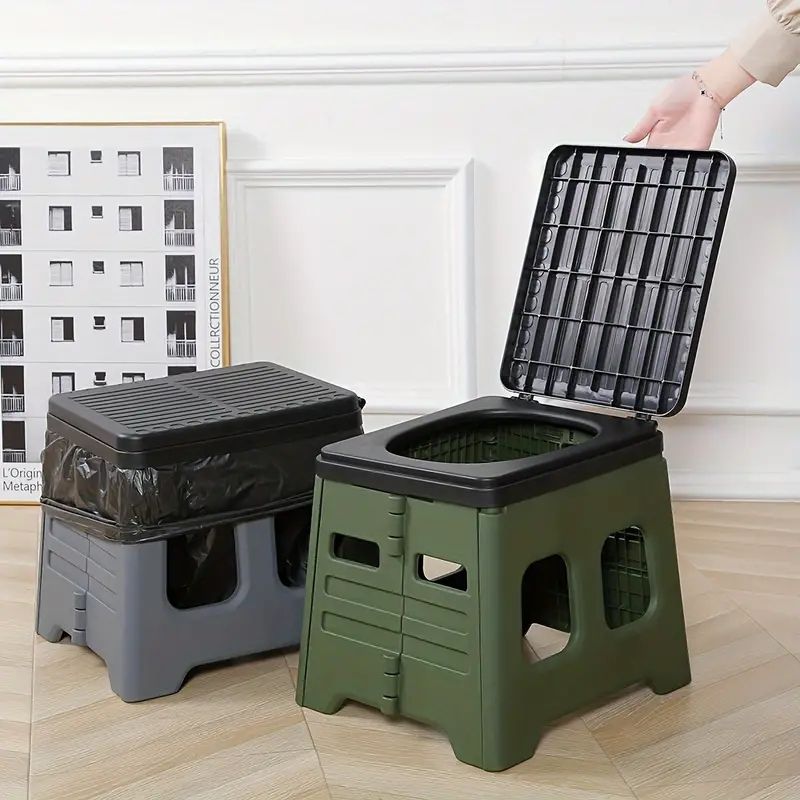 Elosung Folding Portable Camping Toilet Stool - Grey