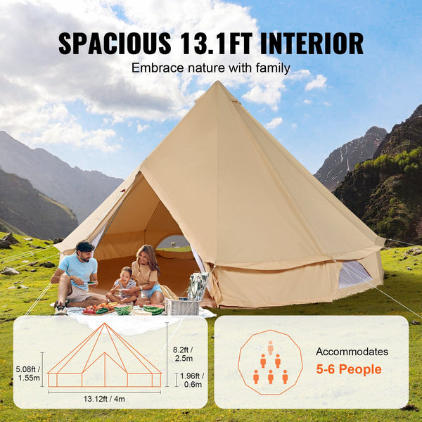 Canvas Bell Tent 4m/13.12ft 4-Season Camping Yurt Tent with Stove Jack