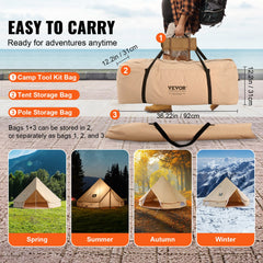 Canvas Bell Tent 4m/13.12ft 4-Season Camping Yurt Tent with Stove Jack
