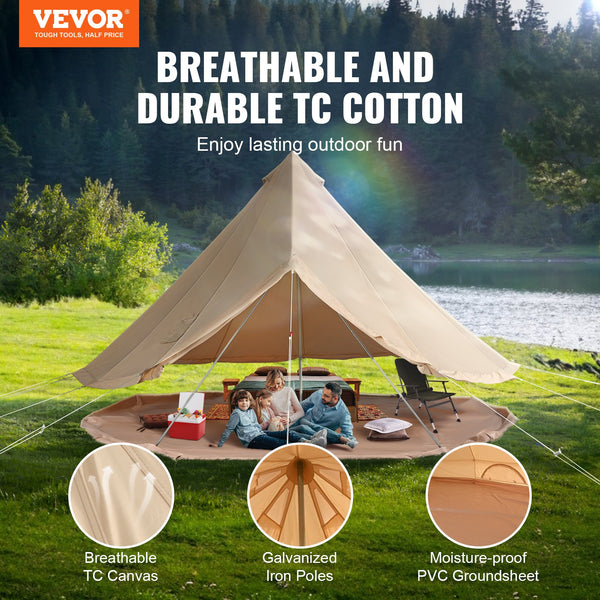 Canvas Bell Tent 5m/16.4ft 4-Season Camping Yurt Tent with Stove Jack